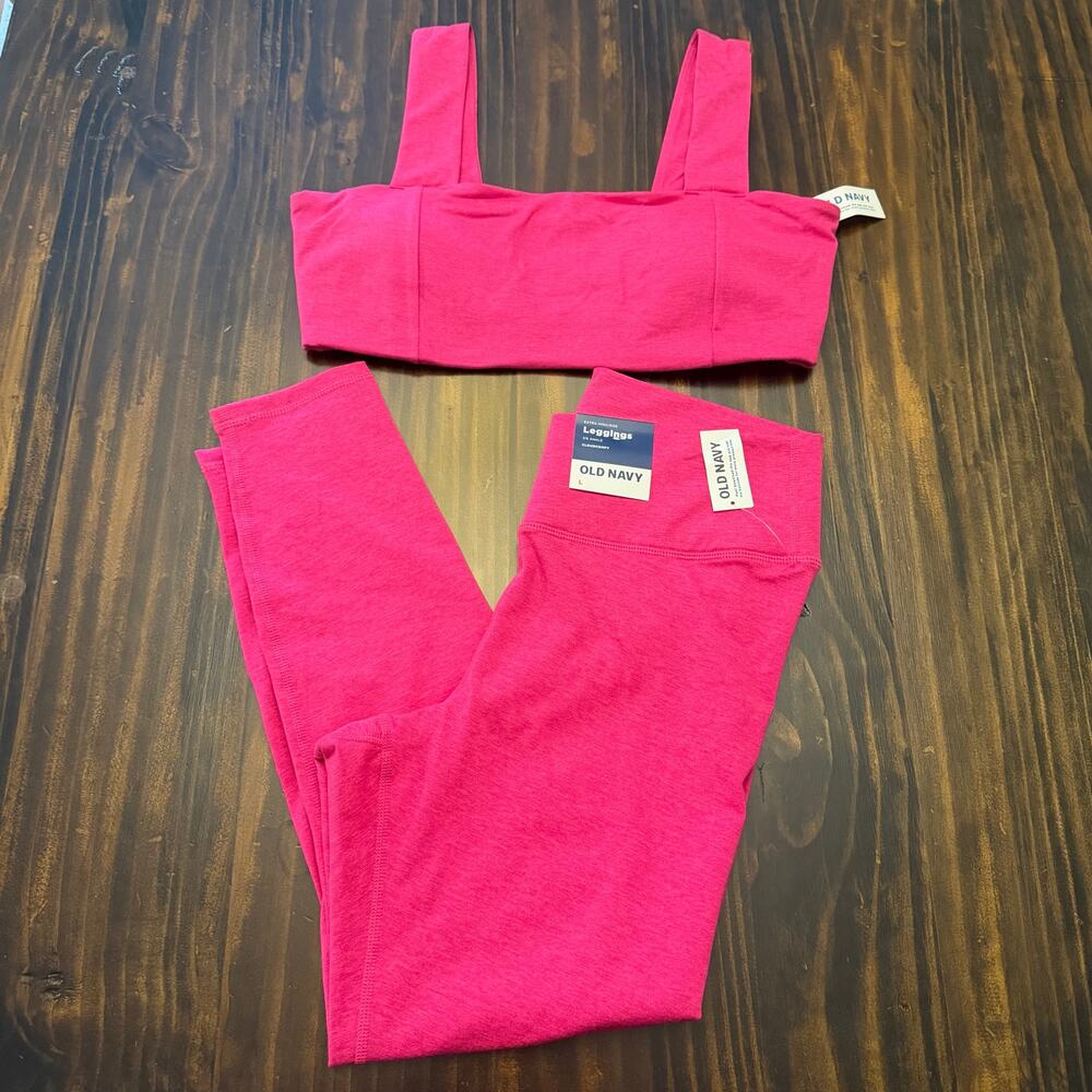 NWT Old Navy CloudComfy Hot Pink Workout Set Leggings and Sports Bra Size Large